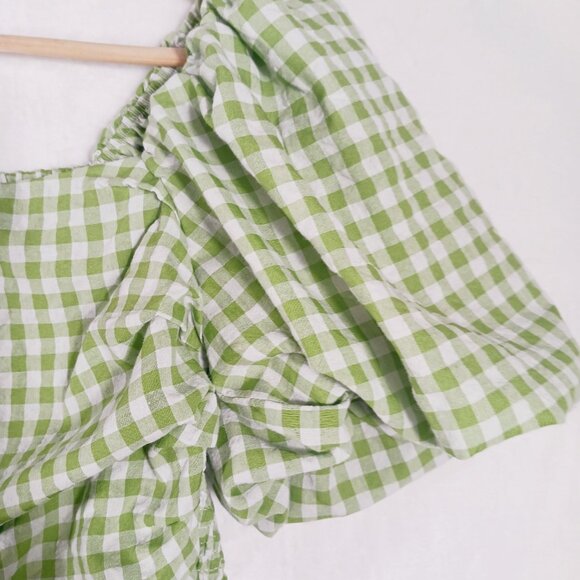 Mimosa, Crop Top,  Green/White Gingham Check, Puffy Sleeves, Small Western Style - Picture 6 of 13